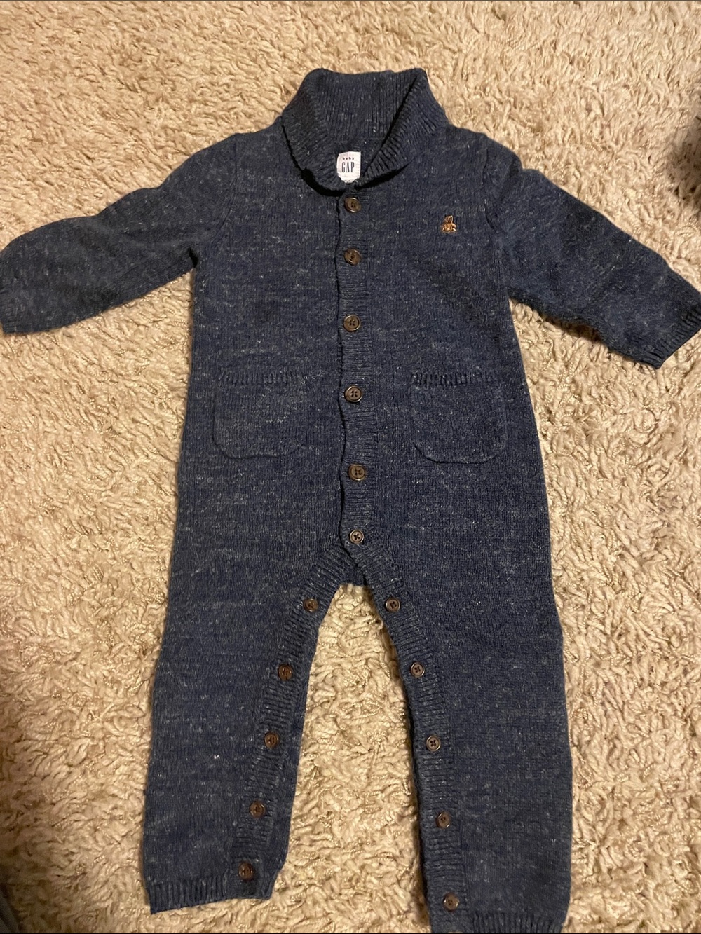 GAP Navy Shawl Collar Knit Baby One-Piece
